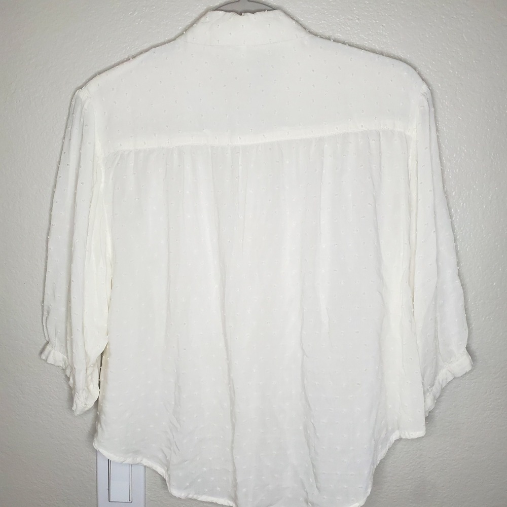 Free People White Swiss Dot Peter Pan Collar Button Down Blouse Small - Picture 3 of 10